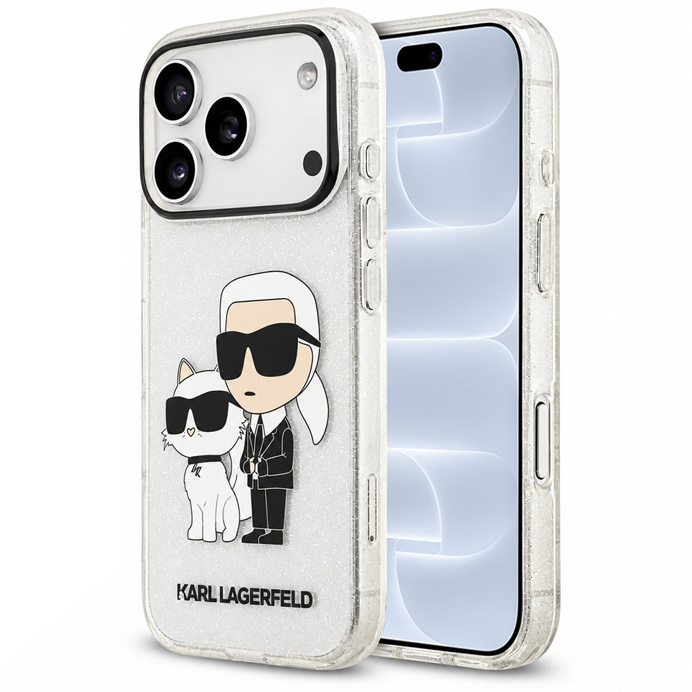Case for Apple iPhone 18 Pro / 17 Pro, Karl Lagerfeld, IML Glitter Karl and Choupette NFT, Transparent