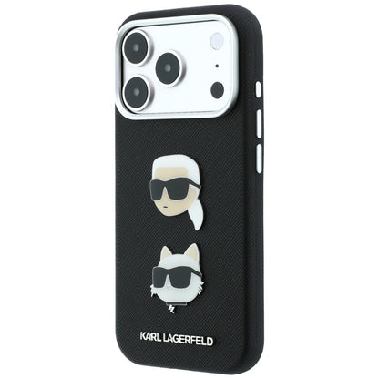 Case for Apple iPhone 18 Pro / 17 Pro, Karl Lagerfeld, Saffiano Crossbody Karl & Choupette Head's Pins Logo, Black