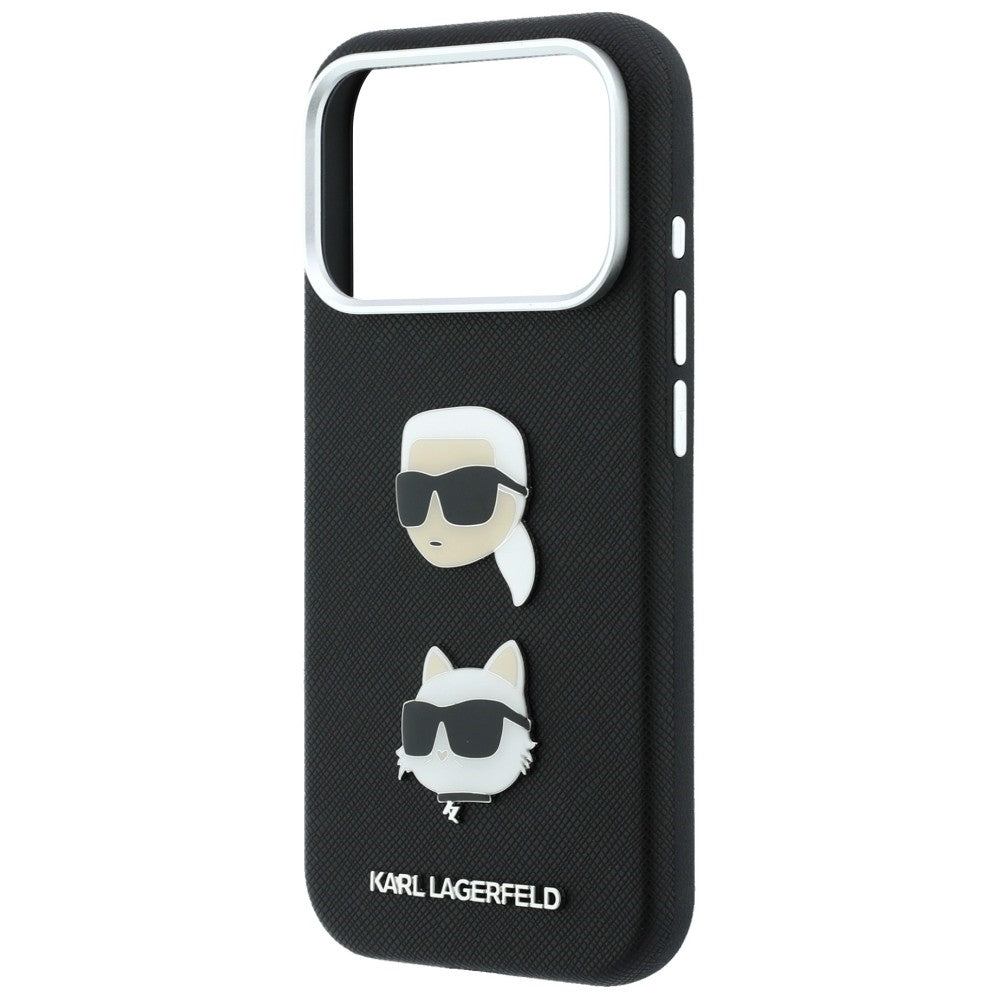 Case for Apple iPhone 18 Pro / 17 Pro, Karl Lagerfeld, Saffiano Crossbody Karl & Choupette Head's Pins Logo, Black