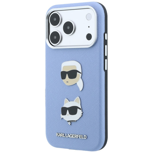 Case for Apple iPhone 18 Pro / 17 Pro, Karl Lagerfeld, Saffiano with Karl & Choupette Head's Pin and Logo, Blue