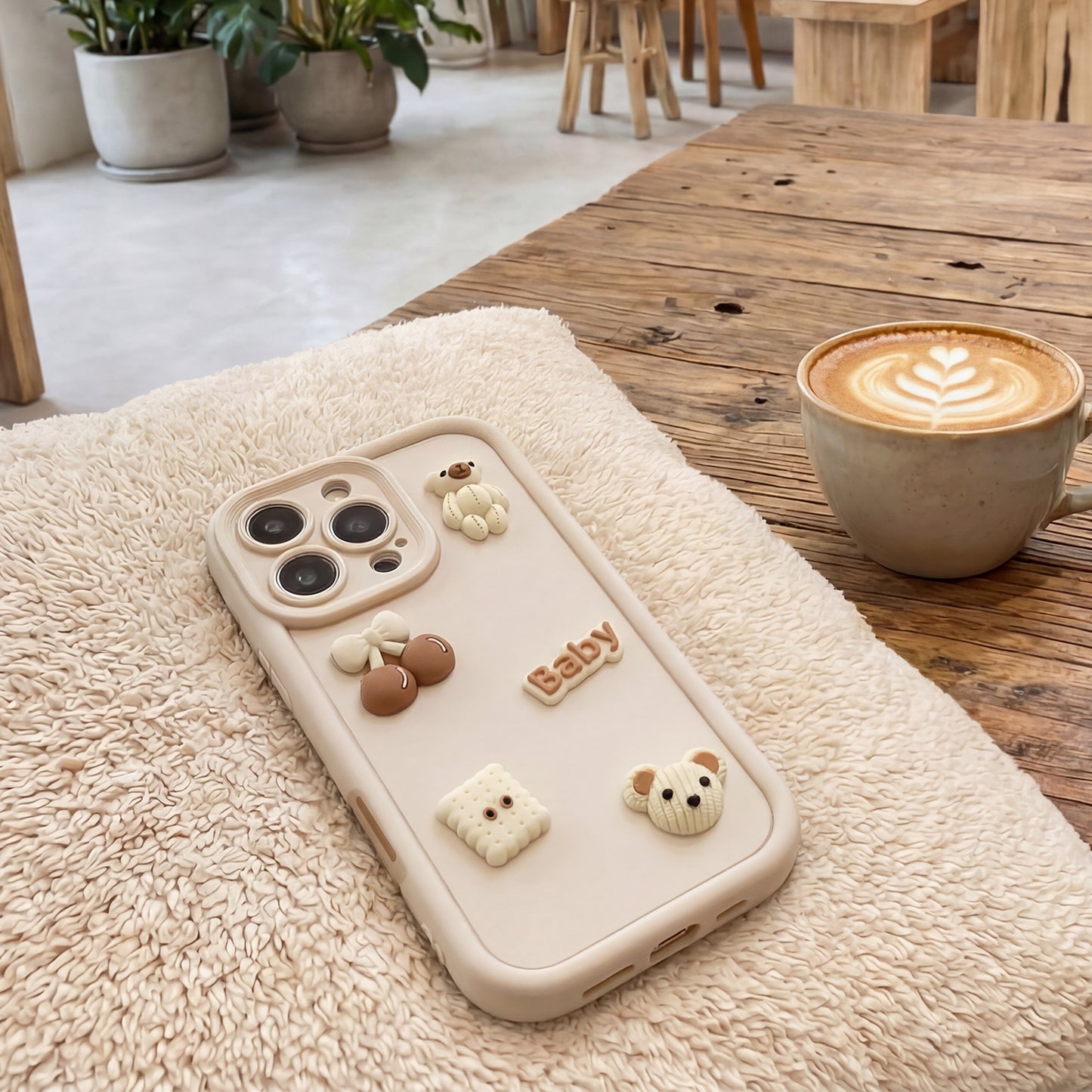 Case for Apple iPhone 16 Pro Max, OEM, Ultra Trendy 3D Bear, Beige