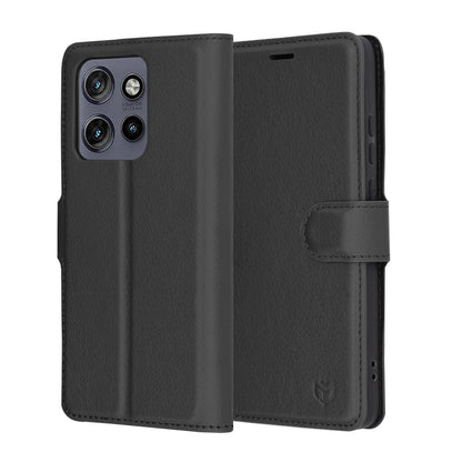 Case for Motorola Edge 60 Neo / Edge 50 Neo, Techsuit, Leather Folio, Black