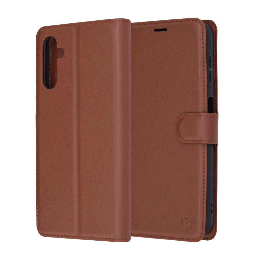 Case for Samsung Galaxy A14 A145 / A14 5G A146, Techsuit, Leather Folio, Brown