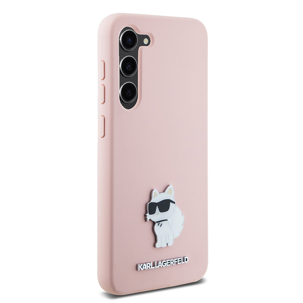 Case for Samsung Galaxy S23 S911, Karl Lagerfeld, Silicone Choupette Metal, Pink