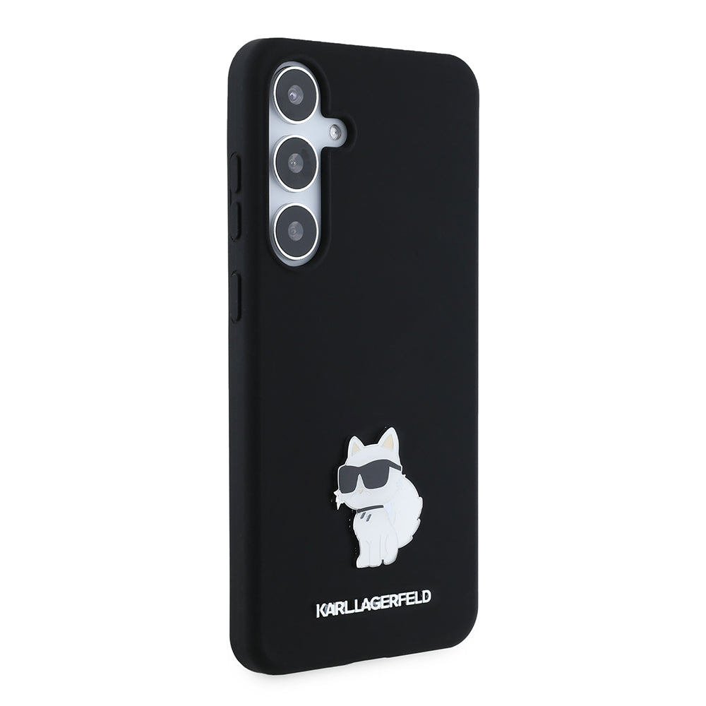 Case for Samsung Galaxy S24+ S926, Karl Lagerfeld, Silicone Choupette Metal, Black