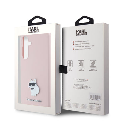 Case for Samsung Galaxy S24+ S926, Karl Lagerfeld, Silicone Choupette Metal, Pink
