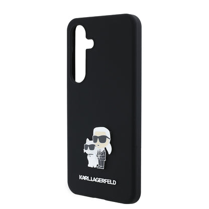 Case for Samsung Galaxy S24 S921, Karl Lagerfeld, Silicone Karl & Choupette Metal, Black