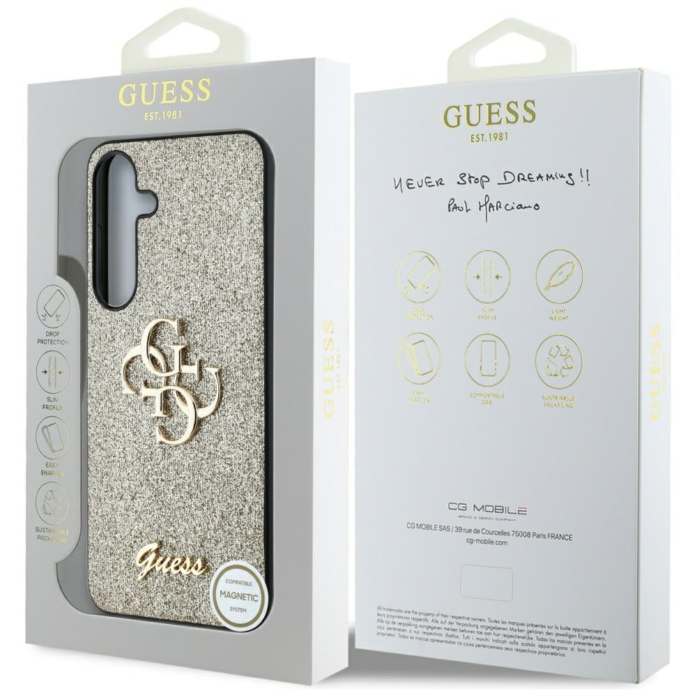Case for Samsung Galaxy S25 S931, Guess, Glitter Big 4G Script, Gold