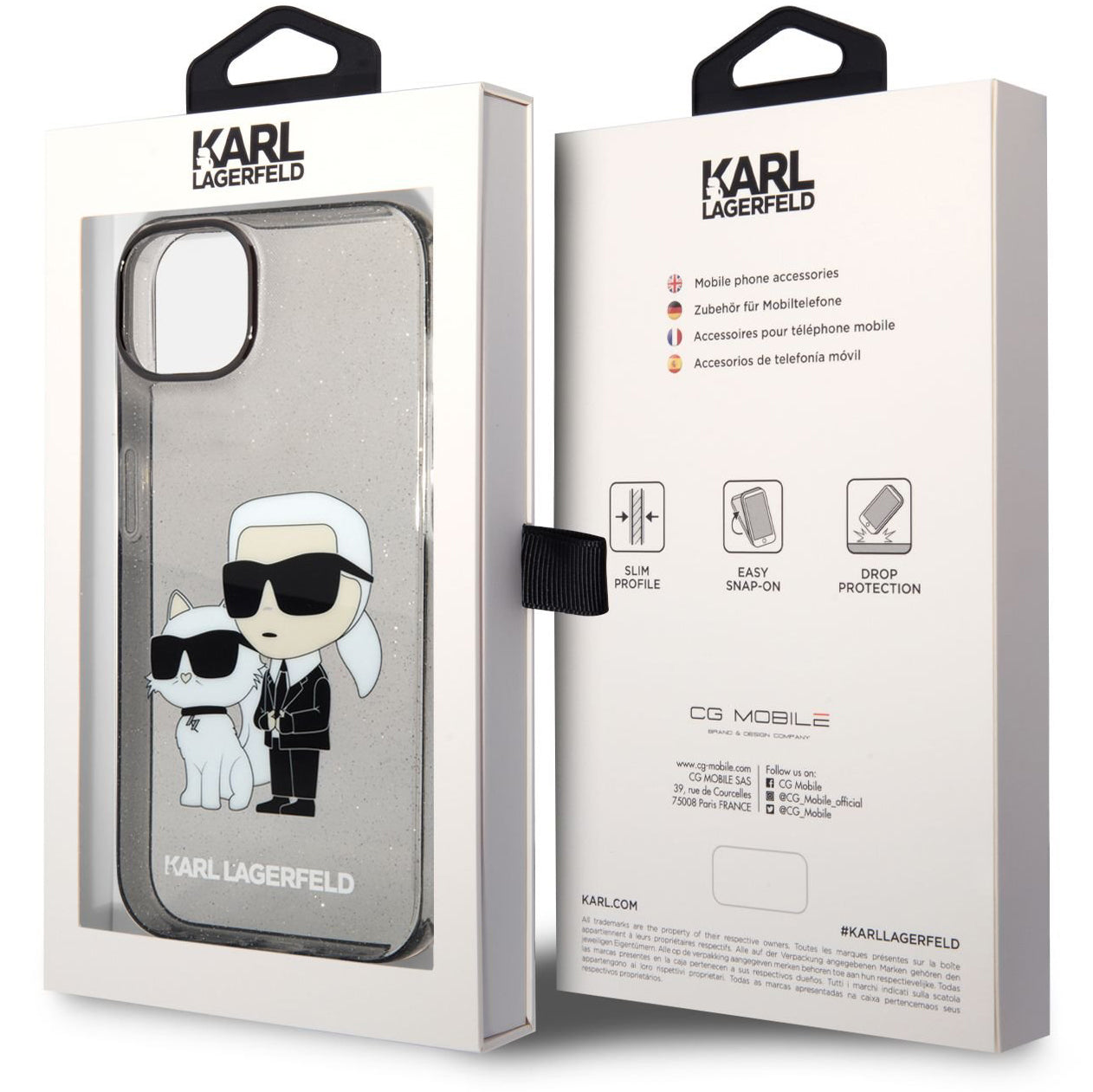 Case for Apple iPhone 14 Plus, Karl Lagerfeld, IML Glitter Karl and Choupette NFT, Black