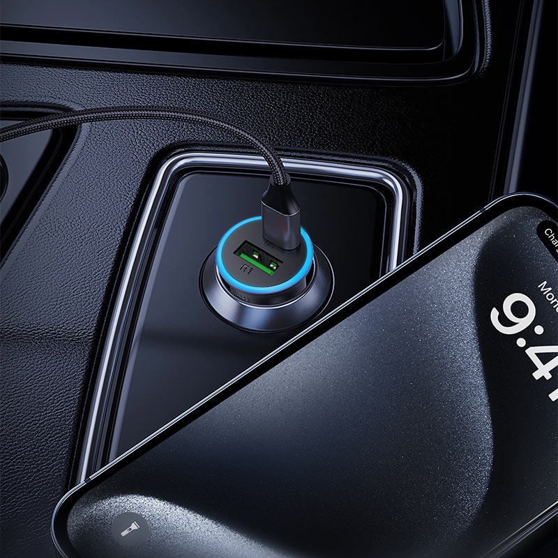 Acefast B15 Car Charger, 65W, 3.25A, 1 X USB-A - 1 x USB-C, Gray
