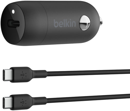 Car Charger With USB-C Cable Belkin BoostCharge, 30W, 3A, 1 x USB-C, Black CCA004bt1MBK-B6