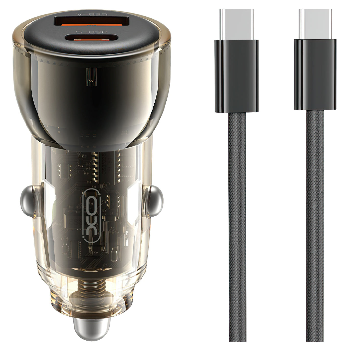 Car Charger with USB-C Cable XO Design CC60, 60W, 3A, 1 x USB-A - 1 x USB-C, Black
