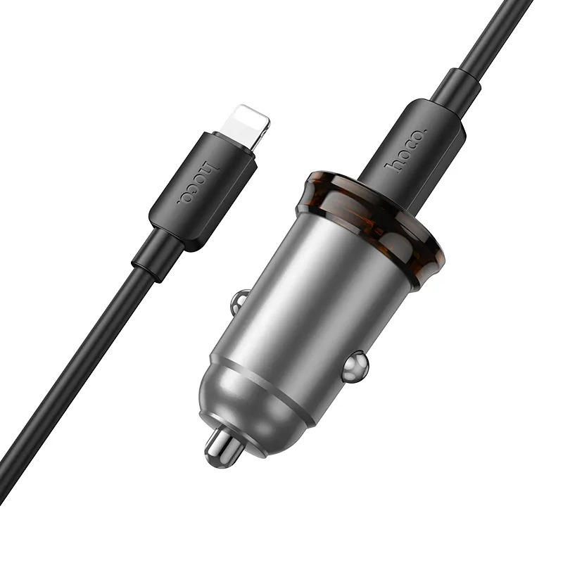 Car Charger with Lightning Cable HOCO NZ16, 30W, 3A, 1 x USB-C, Gray