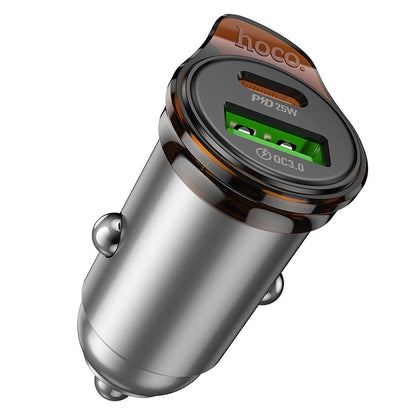 Car Charger with Lightning Cable HOCO NZ16A, 43W, 3A, 1 x USB-A - 1 x USB-C, Gray