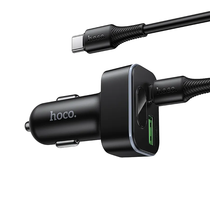 Car Charger with USB-C Cable HOCO Z63B Display, 48W, 3A, 1 x USB-A - 1 x USB-C, Black