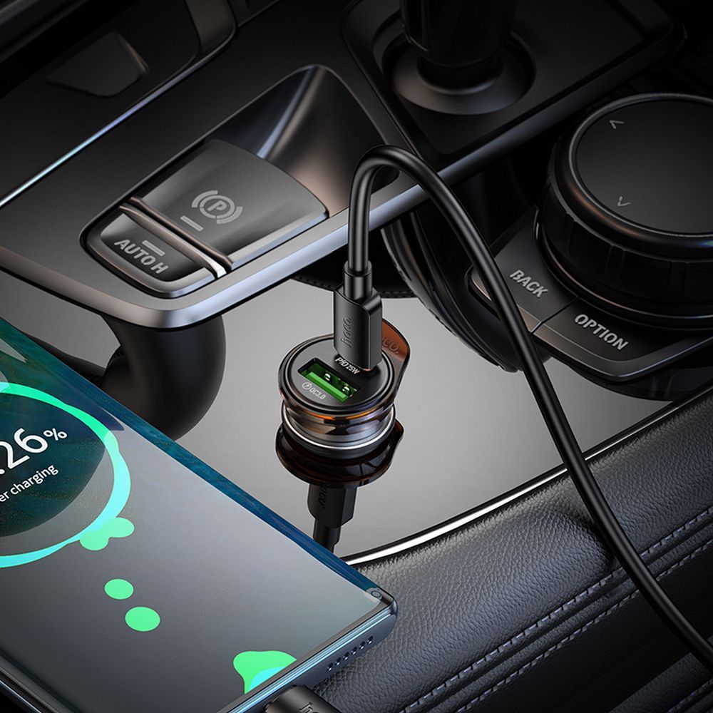 Car Charger with USB-C Cable HOCO NZ16A, 43W, 3A, 1 x USB-A - 1 x USB-C, Gray