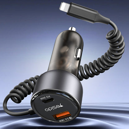 Lightning Cable Car Charger Yesido Y57, 50W, 3A, 1 x USB-A - 1 x USB-C, Black