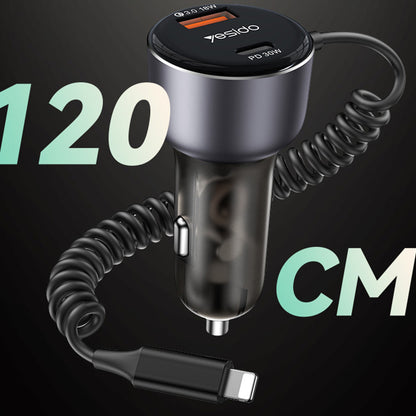 Lightning Cable Car Charger Yesido Y57, 50W, 3A, 1 x USB-A - 1 x USB-C, Black