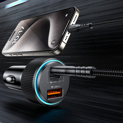 Car Charger with Lightning Cable Yesido Y60, 38W, 3A, 1 x USB-A - 2 x USB-C, Black