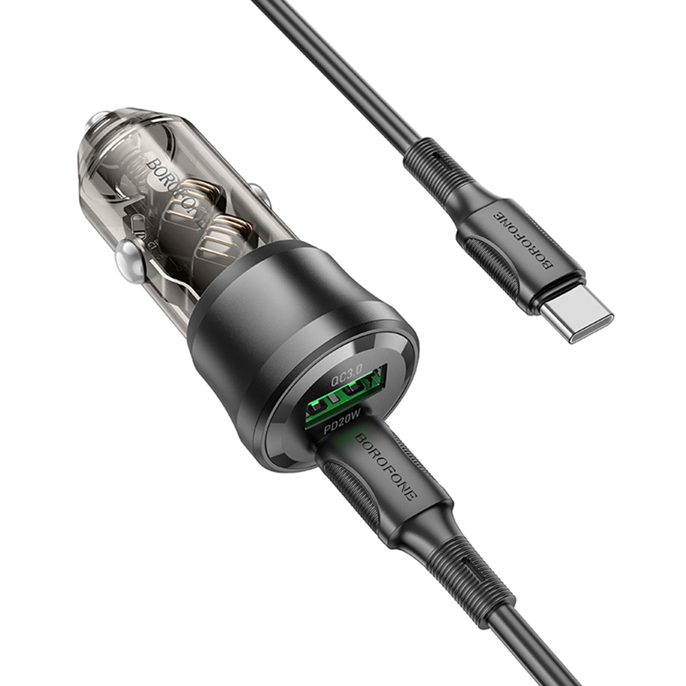 Car Charger with USB-C Cable Borofone BZ25 Journey, 38W, 3A, 1 x USB-A - 1 x USB-C, Black