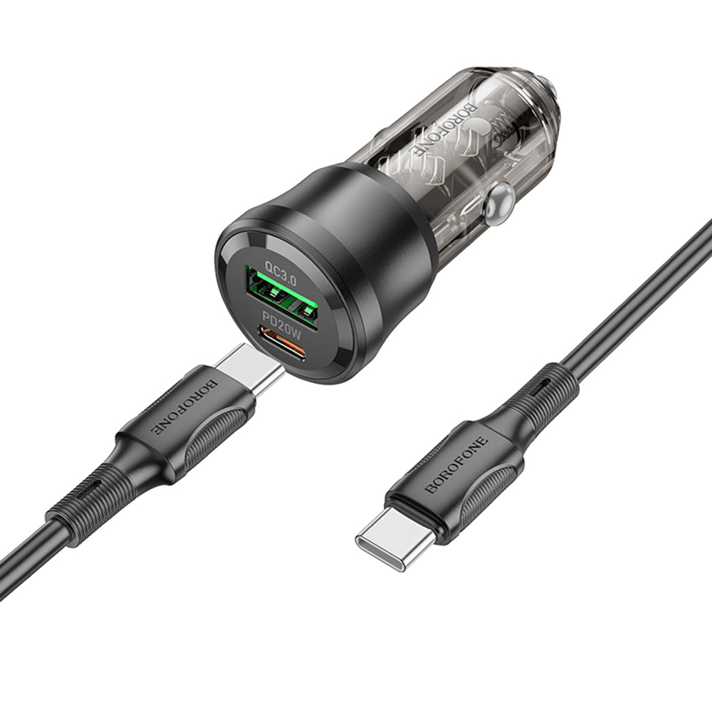 Car Charger with USB-C Cable Borofone BZ25 Journey, 38W, 3A, 1 x USB-A - 1 x USB-C, Black