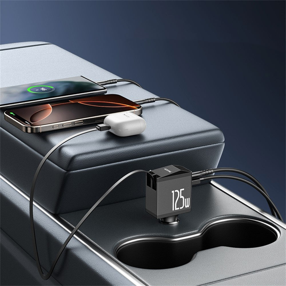 Car Charger with USB-C / Lightning Cable Yesido Y71 Display, 125W, 3A, 1 x USB-A - 1 x USB-C, Black