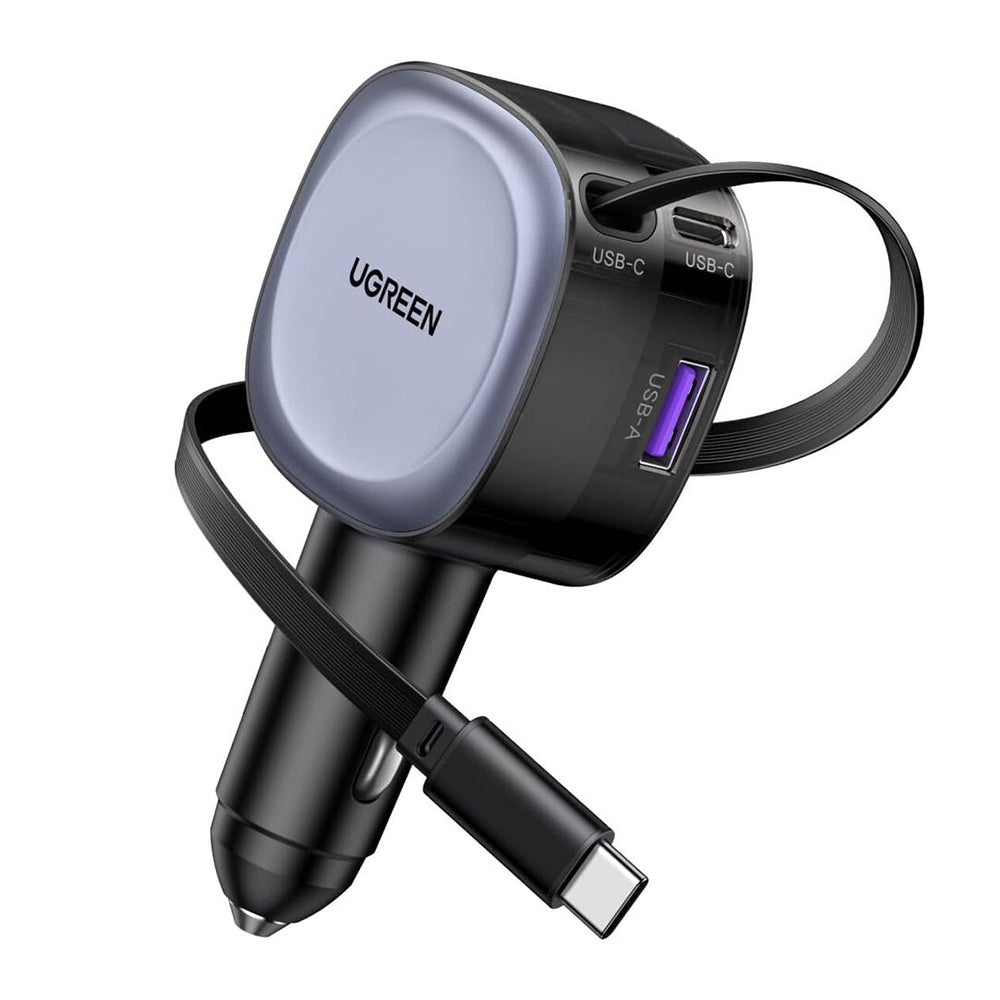 UGREEN EC601 Car Charger with USB-C Cable, 75W, 3A, 1 x USB-A - 1 x USB-C, Grey