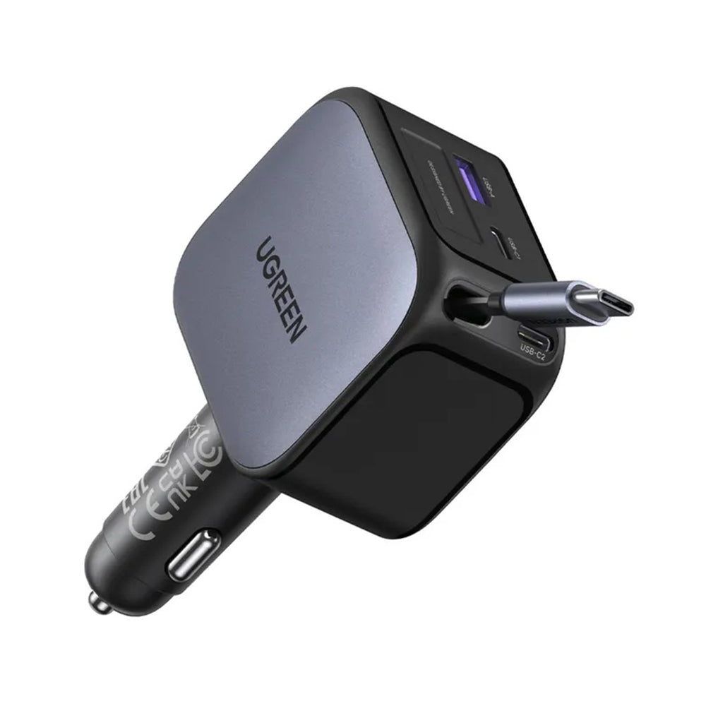 UGREEN EC604 (55910B) Nexode Car Charger with USB-C Cable, 145W, 1 x USB-A - 2 x USB-C, Black