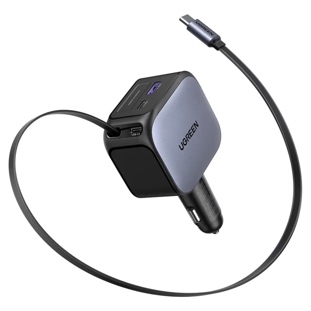 UGREEN EC604 (55910B) Nexode Car Charger with USB-C Cable, 145W, 1 x USB-A - 2 x USB-C, Black