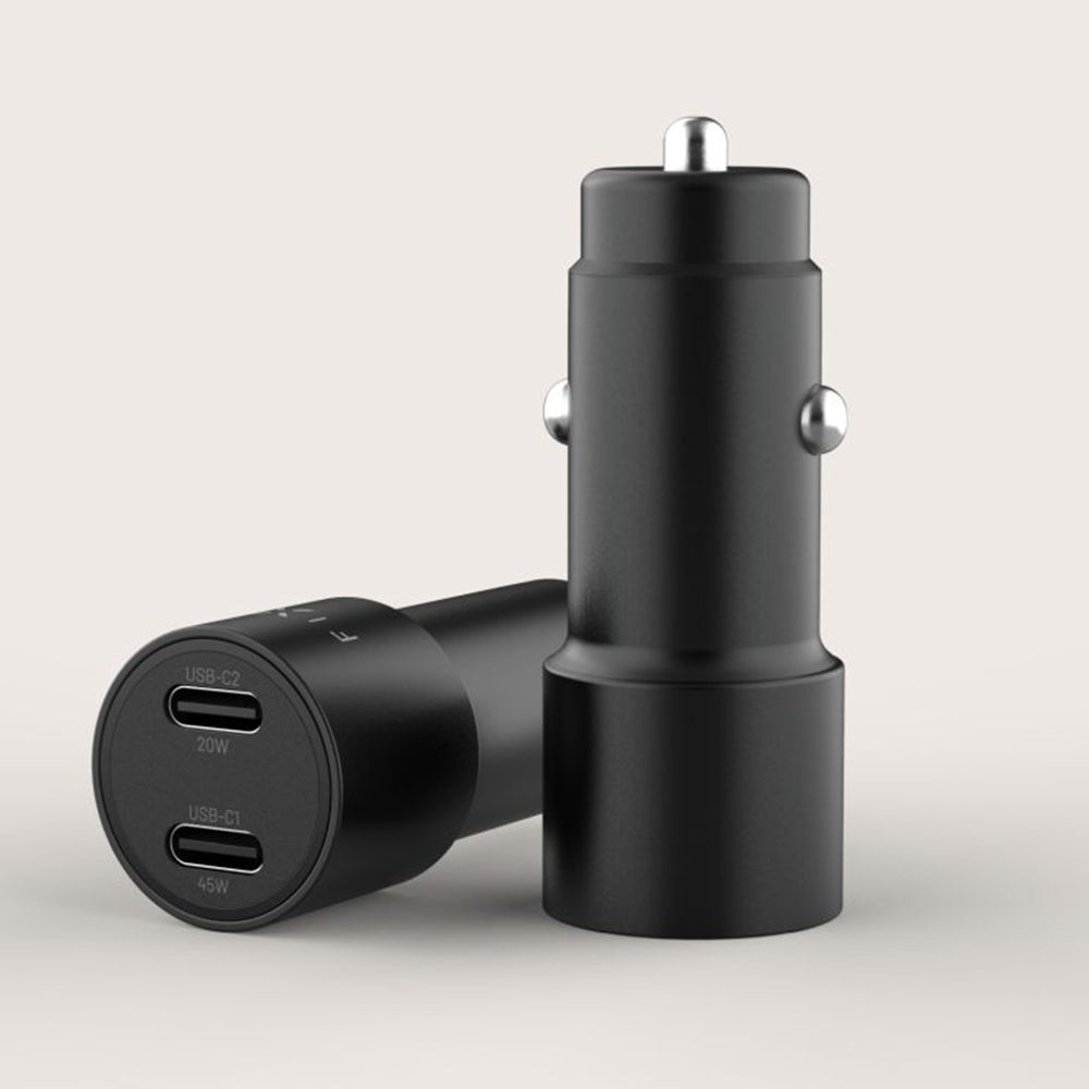 Fixed Auto Charger, 65W, 3A, 2 x USB-C, Black