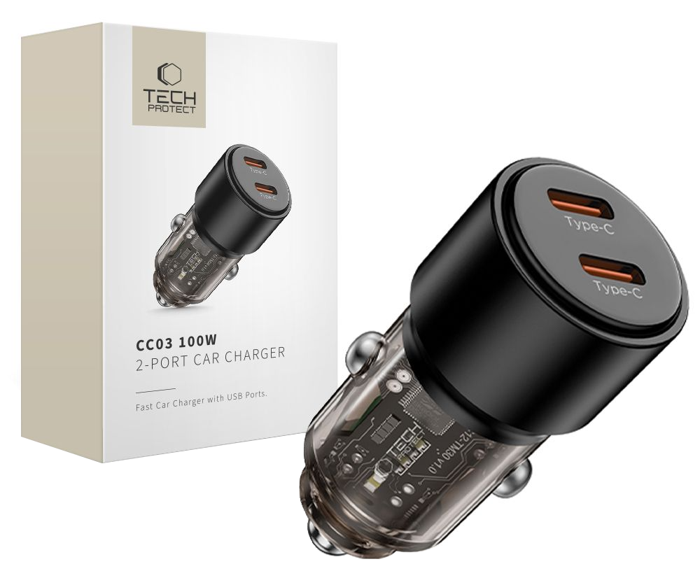 Tech-Protect CC03 Car Charger, 100W, 3.25A, 2 x USB-C, Black