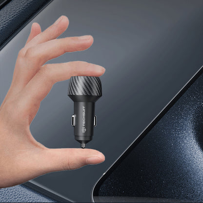Techsuit C7 CarbonVolt Car Charger, 48W, 3A, 1 x USB-A - 1 x USB-C, Black