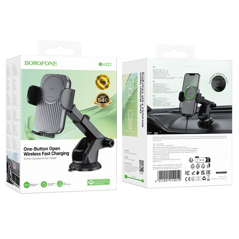 Wireless Car Charger Borofone BH222 Leading, 15W, 1.67A, Black