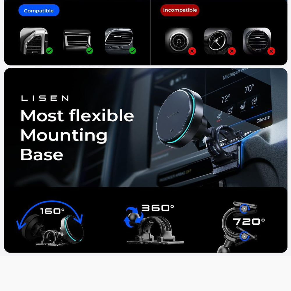 Wireless Car Charger Lisen W116, 25W, Black YL0225060018