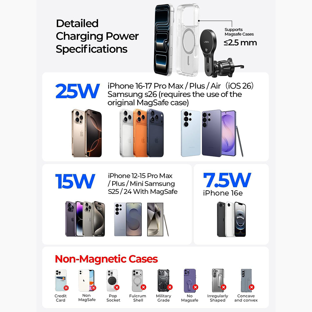 Lisen W704 Pro Wireless Car Charger, 25W, Black YL0225090003