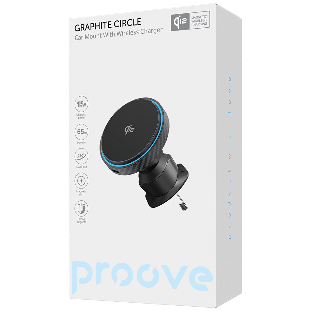 Proove Graphite Circle Wireless Car Charger, 15W, 1.67A, Black WHGC15010001