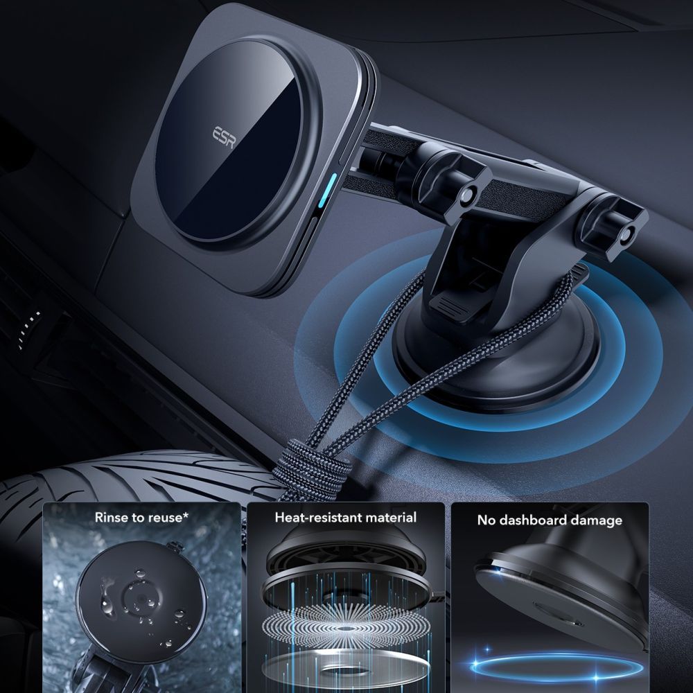 ESR Halolock Dash Wireless Car Charger, 15W, 1.67A, Black