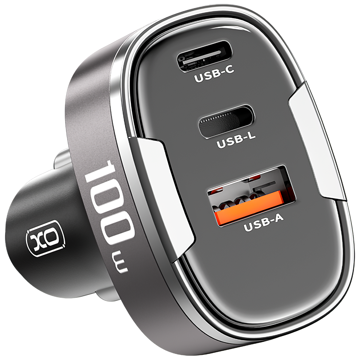 XO Design CC61 Car Charger, 100W, 3A, 1 x Lightning - 1 x USB-A - 1 x USB-C, Gray