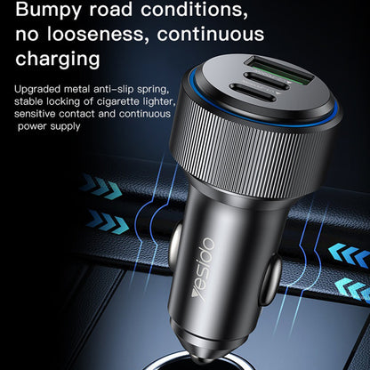 Yesido Y50 Car Charger, 60W, 3A, 1 x USB-A - 2 x USB-C, Black