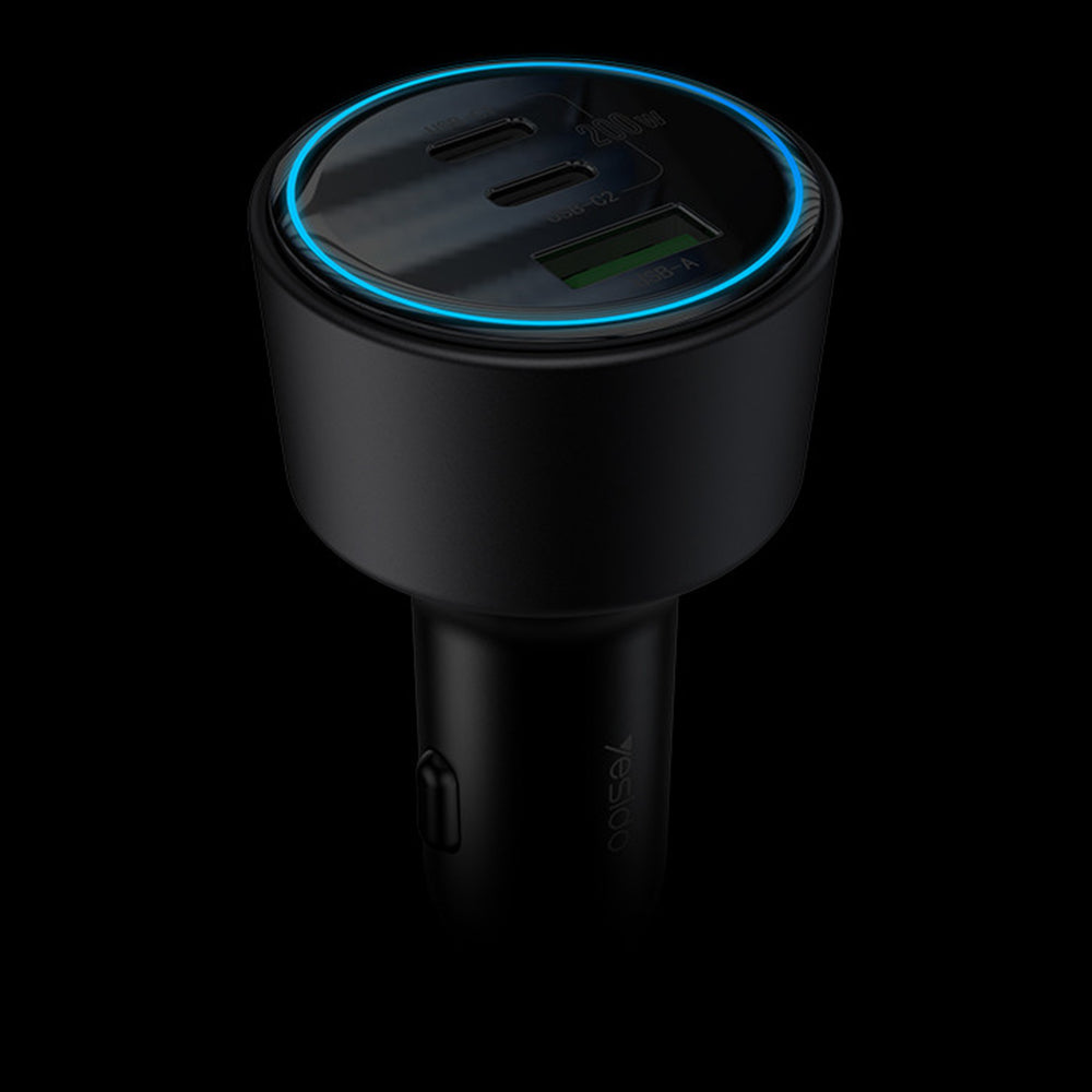 Yesido Y59 Car Charger, 200W, 5A, 1 x USB-A - 2 x USB-C, Black