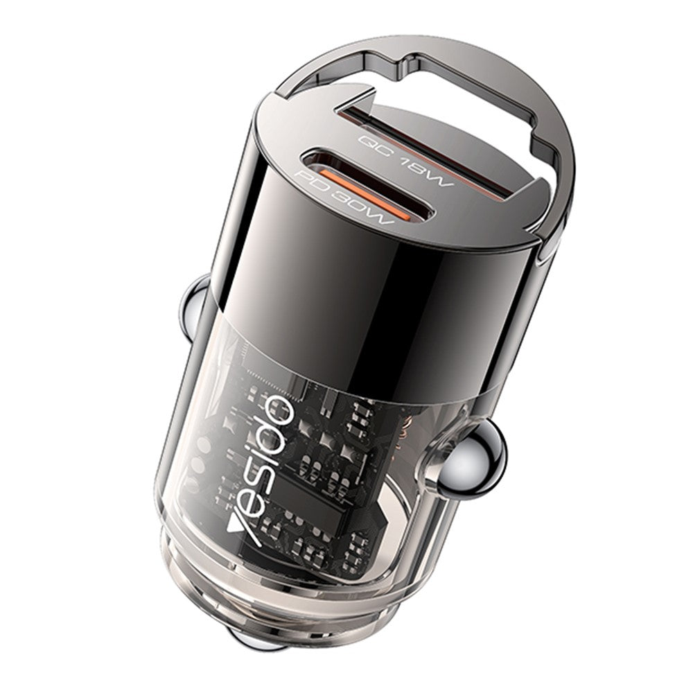 Yesido Y68 Car Charger, 30W, 3A, 1 x USB-A - 1 x USB-C, Black