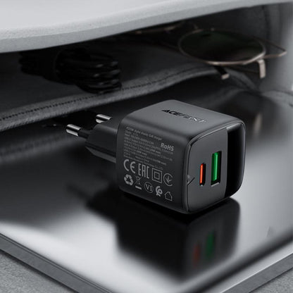 Acefast A114 Display Network Charger, 25W, 3A, 1 x USB-A - 1 x USB-C, Black