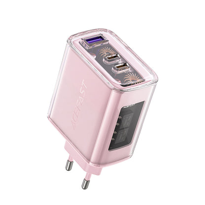 Acefast A45 Exploration Network Charger, 65W, 3.25A, 1 x USB-A - 2 x USB-C, Pink