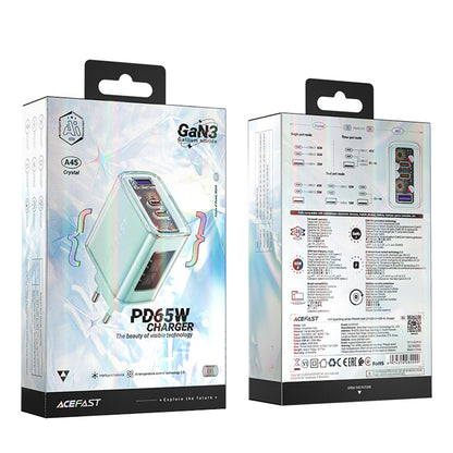 Acefast A45 Exploration Network Charger, 65W, 3.25A, 1 x USB-A - 2 x USB-C, Green