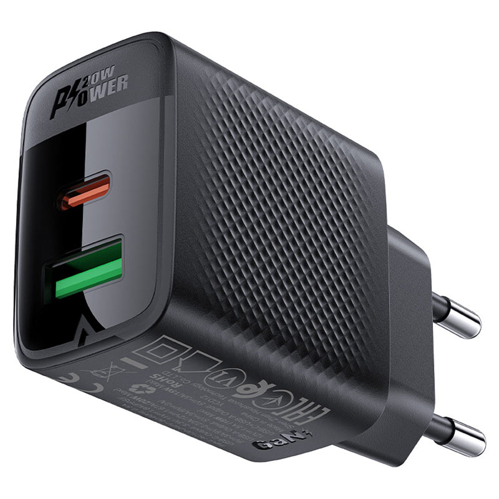 Acefast A78 Network Charger, 20W, 3A, 1 x USB-A - 1 x USB-C, Black