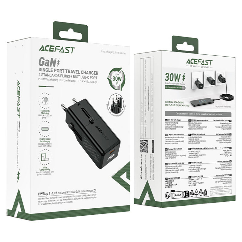 Acefast Z7 Travel Network Charger, 30W, 3A, 1 x USB-C, Black