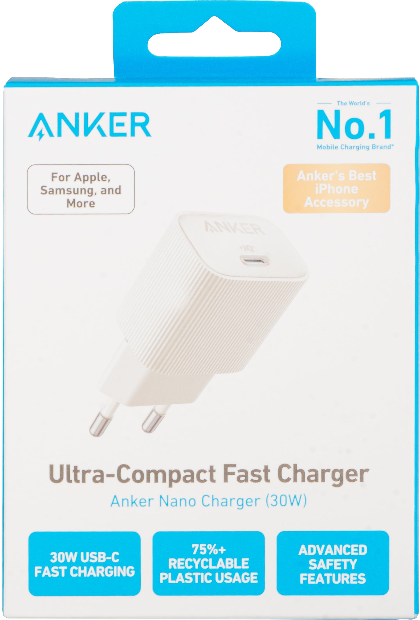 Network Charger Anker 511 Nano 4, 30W, 3A, 1 x USB-C, White A2337G21 