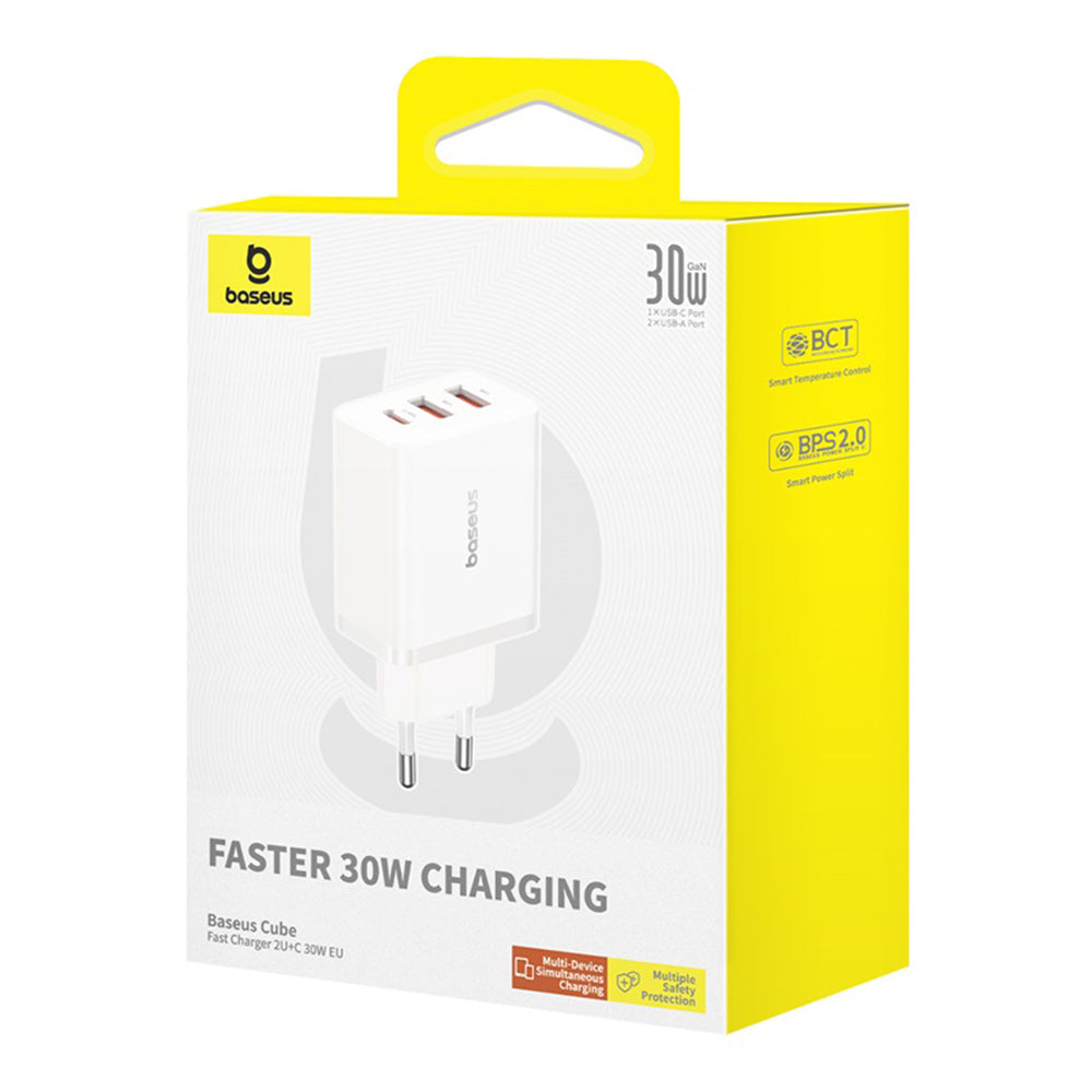 Baseus Cube Network Charger, 30W, 3A, 2 x USB-A - 1 x USB-C, White P10111402213-00