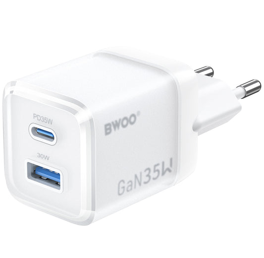 BWOO CDA222 Network Charger, 35W, 3A, 1 x USB-A - 1 x USB-C, White