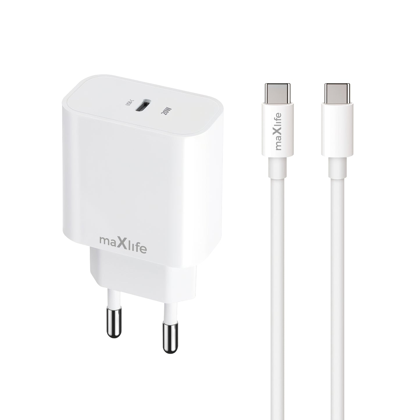 MaXlife MXTC-06-20C USB-C Cable Wall Charger, 20W, 3A, 1 x USB-C, White